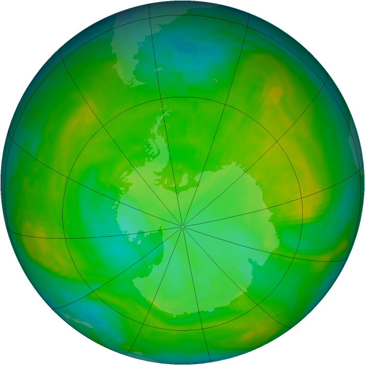 Antarctic ozone map for 15 January 1980